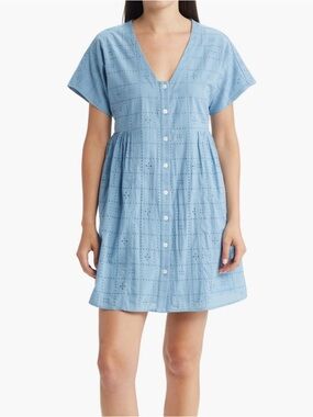 Madewell Eyelet Cotton Button-Front V-Neck Mini Dress